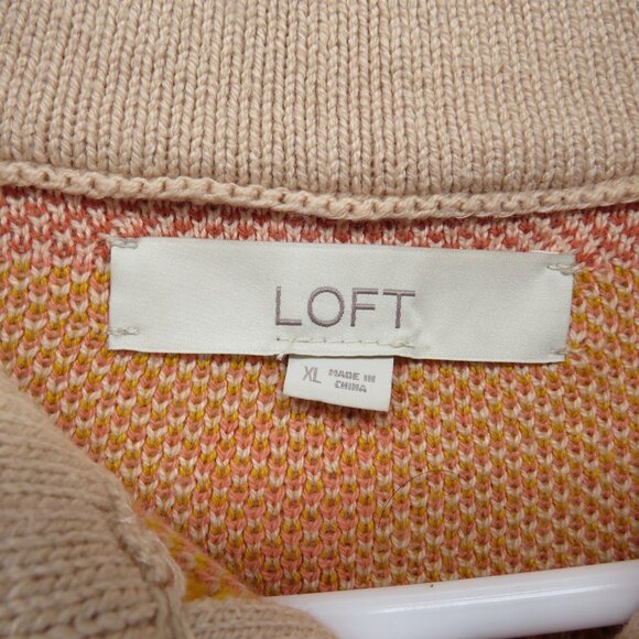LOFT Sweater Womens XL Beige Half Zip Mock Neck Hearts Pullover Knit Cozy Ribbed - Picture 4 of 8